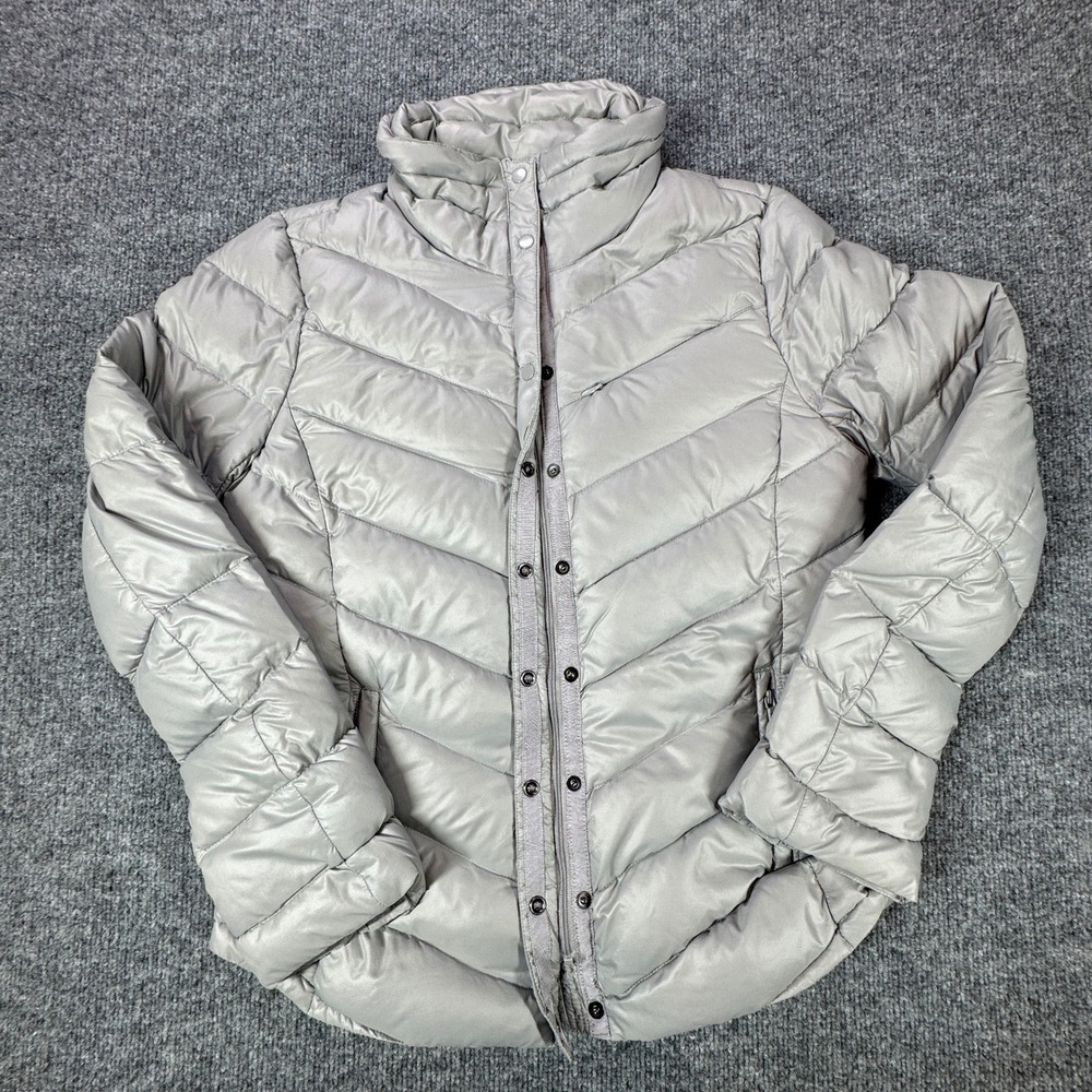 Gap Down Puffer Jacket Womens S Gray Full Zip Mock Neck Lightweight
